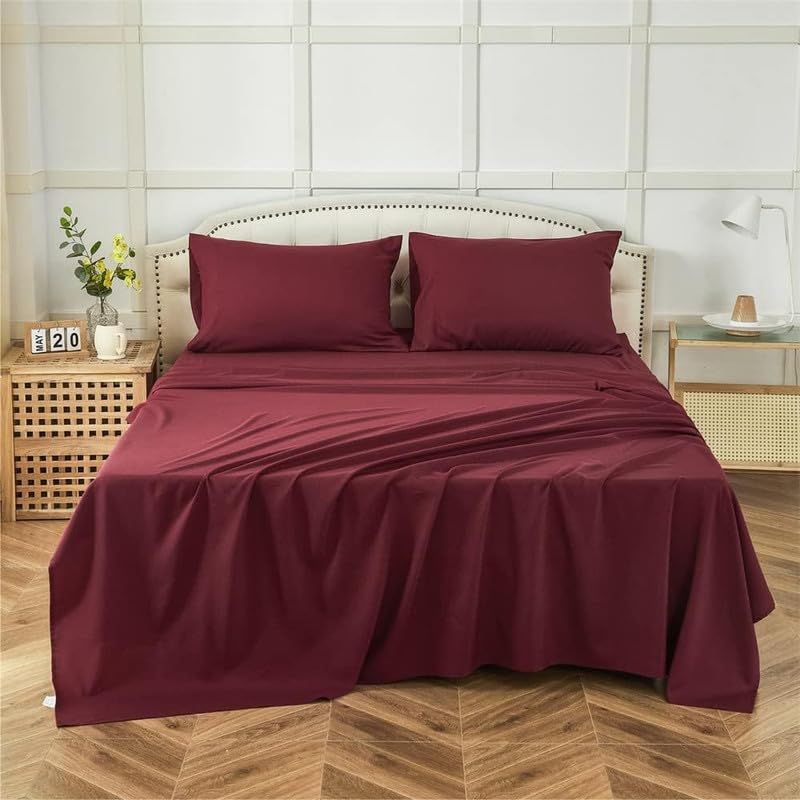 Seasons Bedsheet for Single Bed,  1 Pillow Cover, Maroon