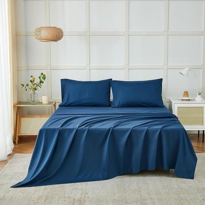 Seasons Bedsheet for Single Bed, 1 Pillow Cover, Navy Blue