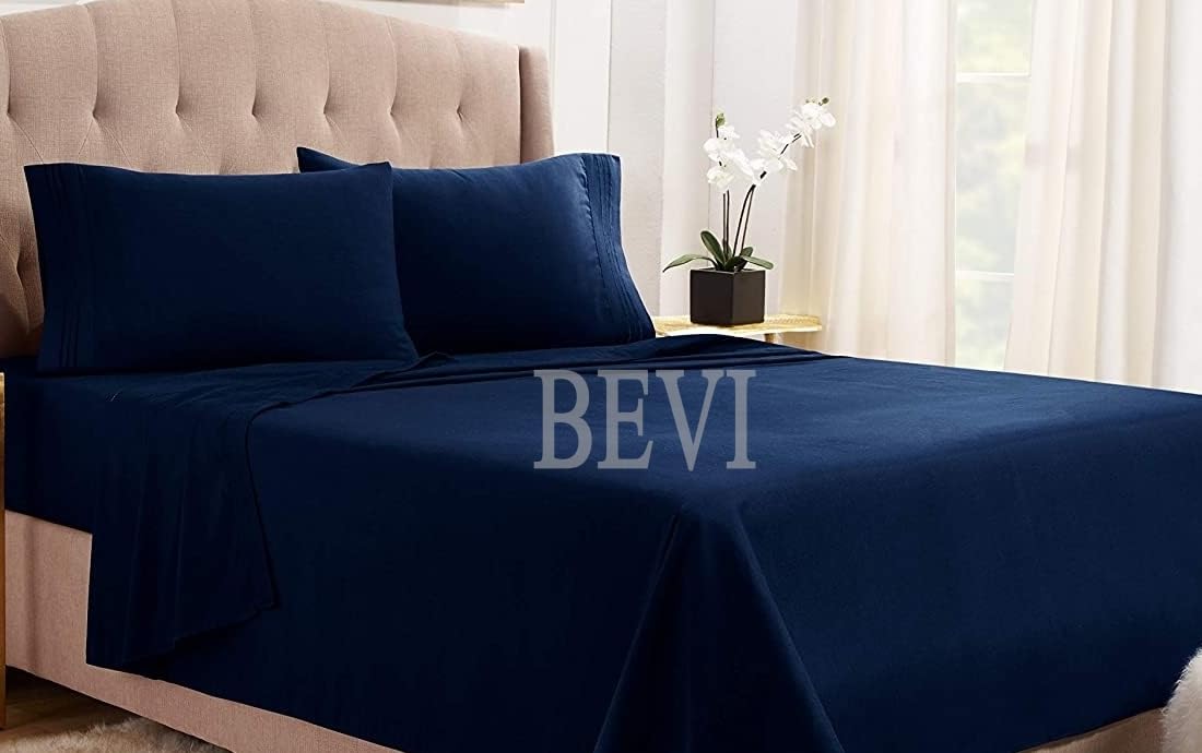 Seasons Double Bedsheet, 2 Pillow Cover,Navy Blue