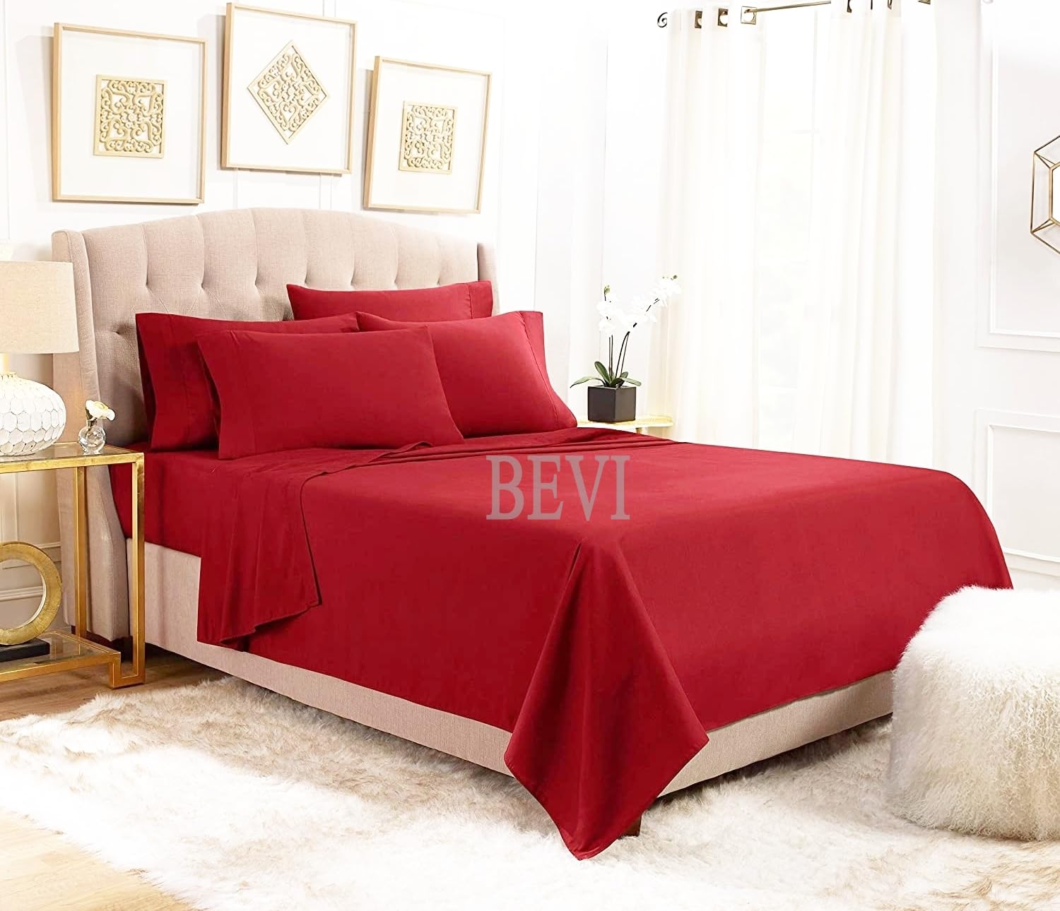 Seasons Cotton Double Bed Bedsheet, 2 Pillow, Red