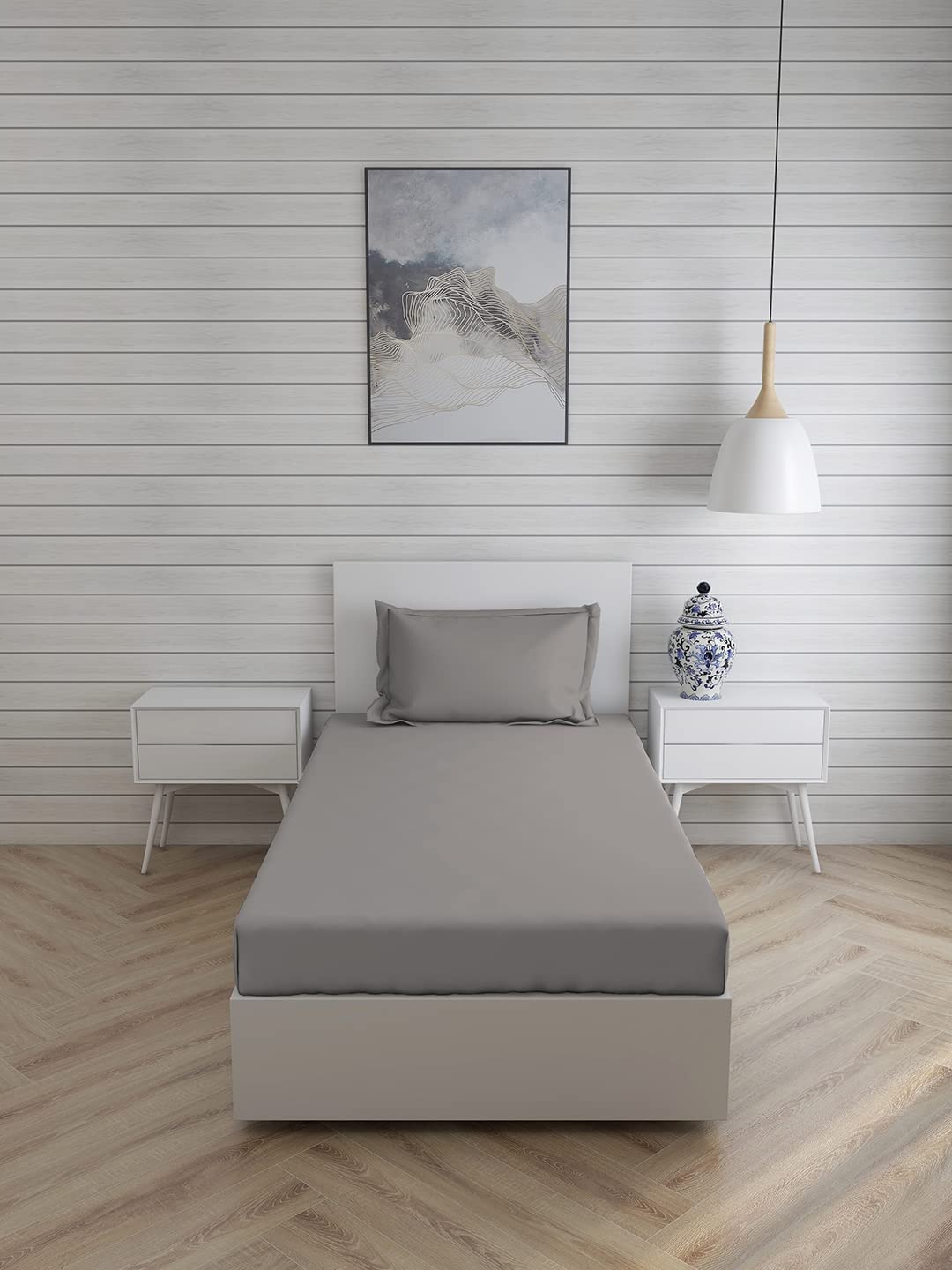 Seasons Plain Bedsheet for Single Bed,1 Pillow Cover, Grey