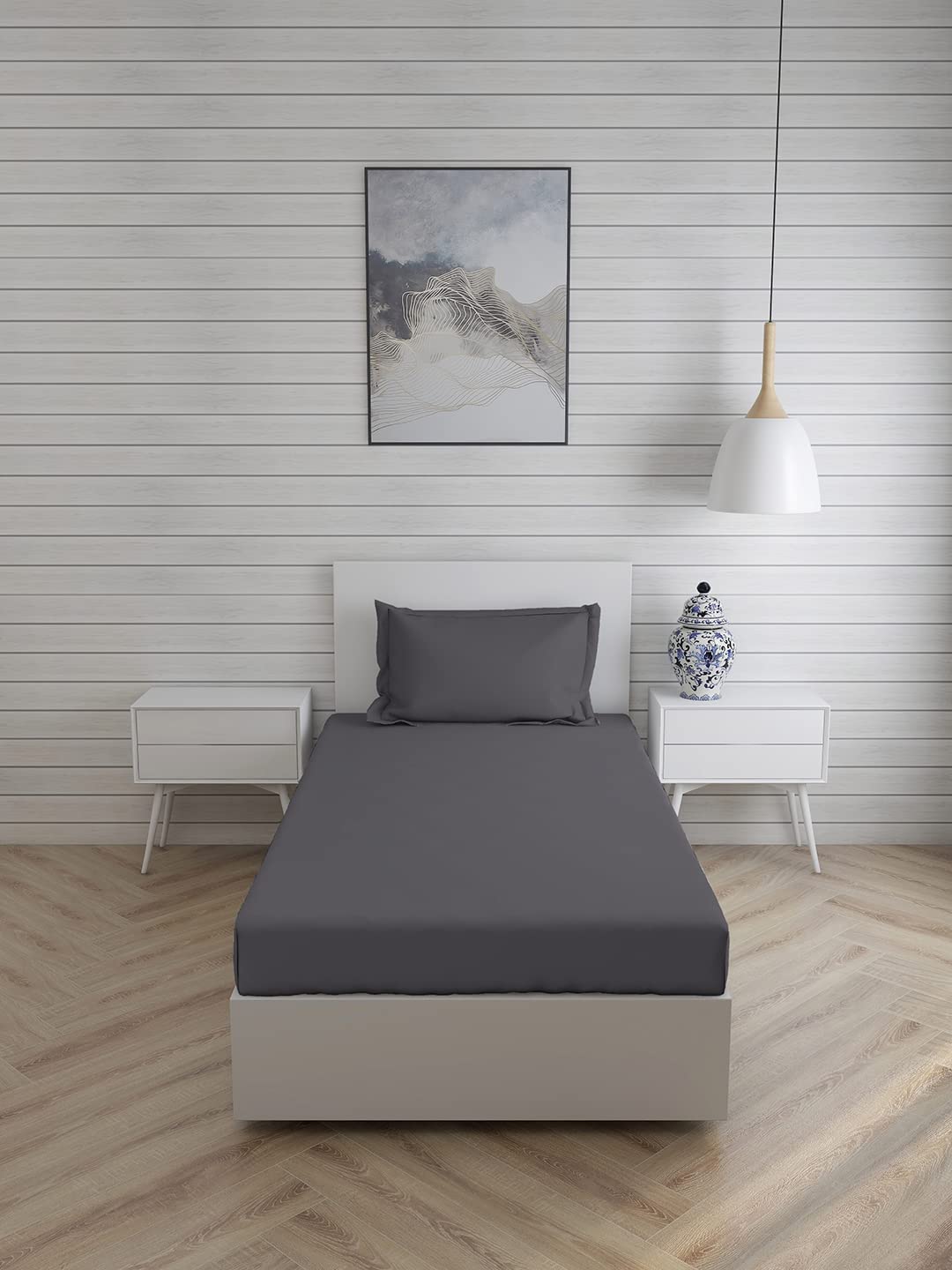 Seasons Single Bed Bedsheet,1 Pillow Cover, Dark Grey