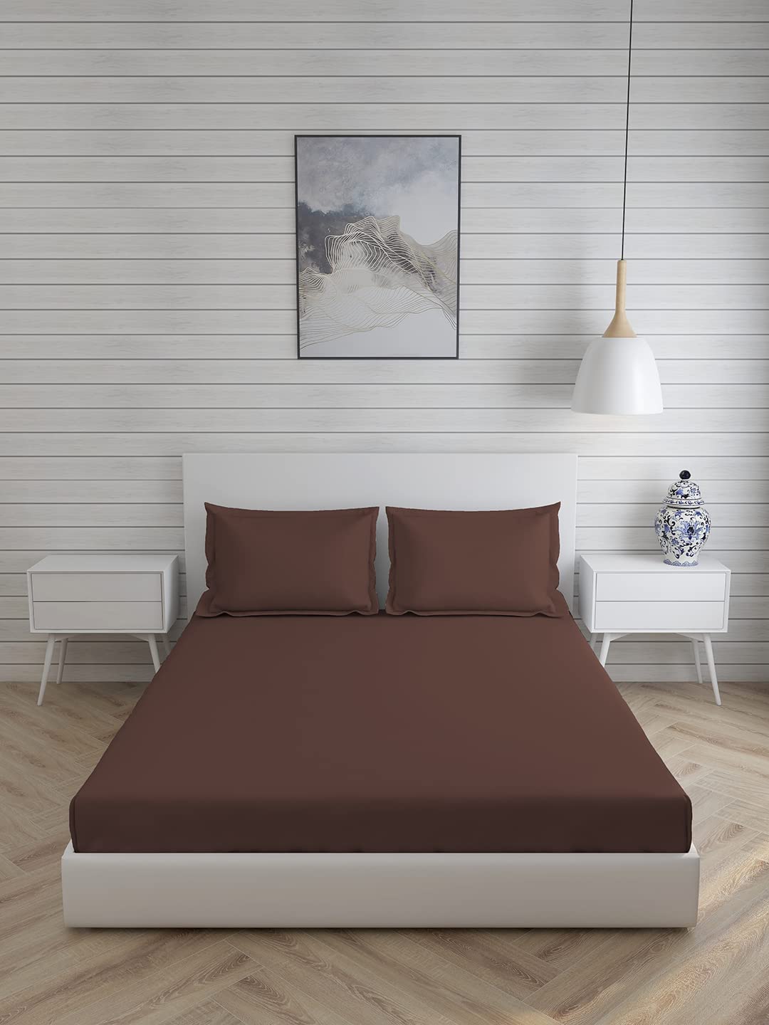 Seasons Double Bed Bedsheet, 2 Pillow Covers, Dark Brown