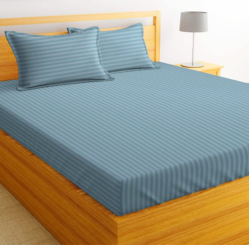 Seasons Double Bed Bedsheet, 2 Pillow Covers, Sky Blue