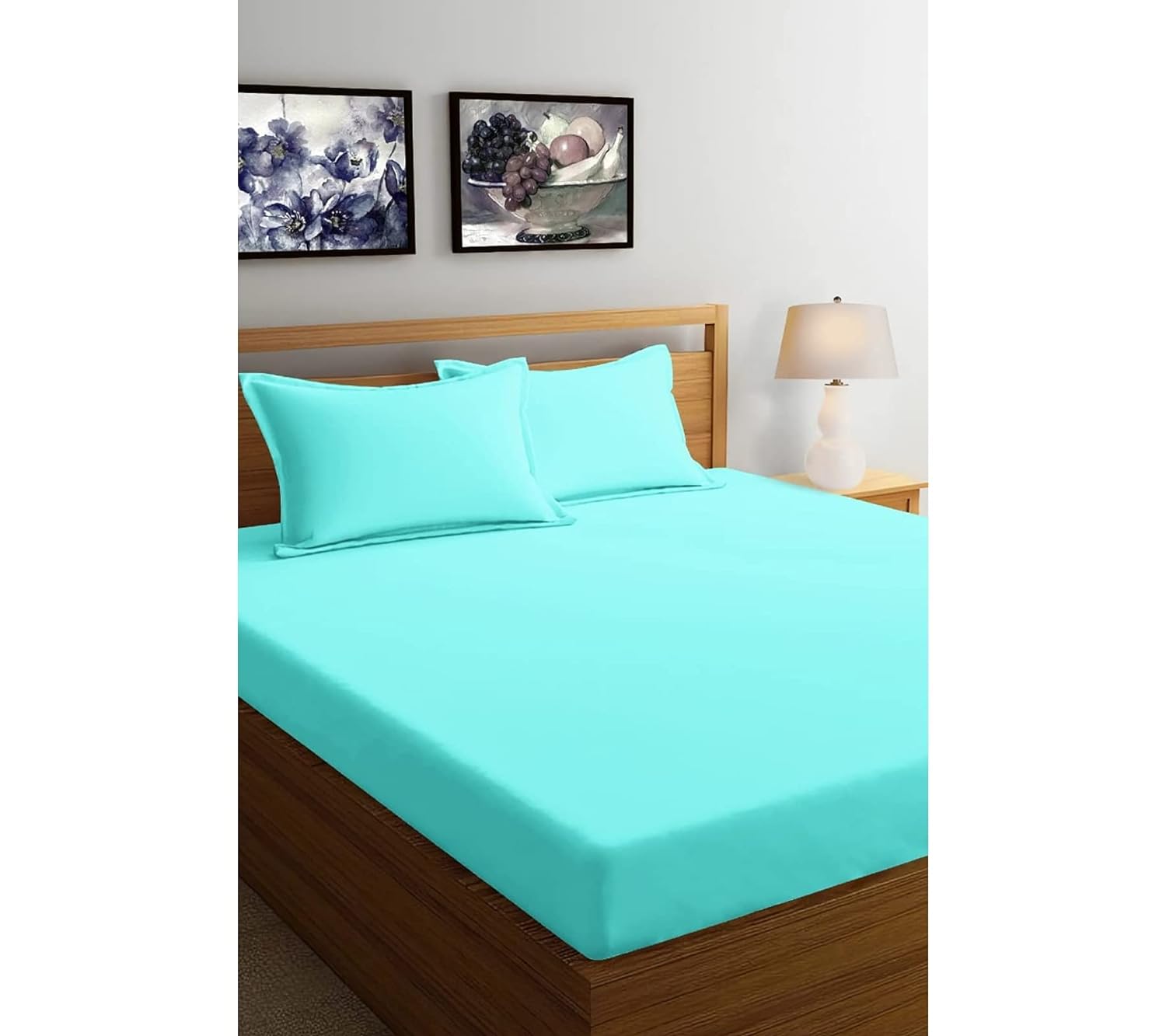 Seasons Double Aqua Blue Colour Bedsheet with 2 Pillow Covers