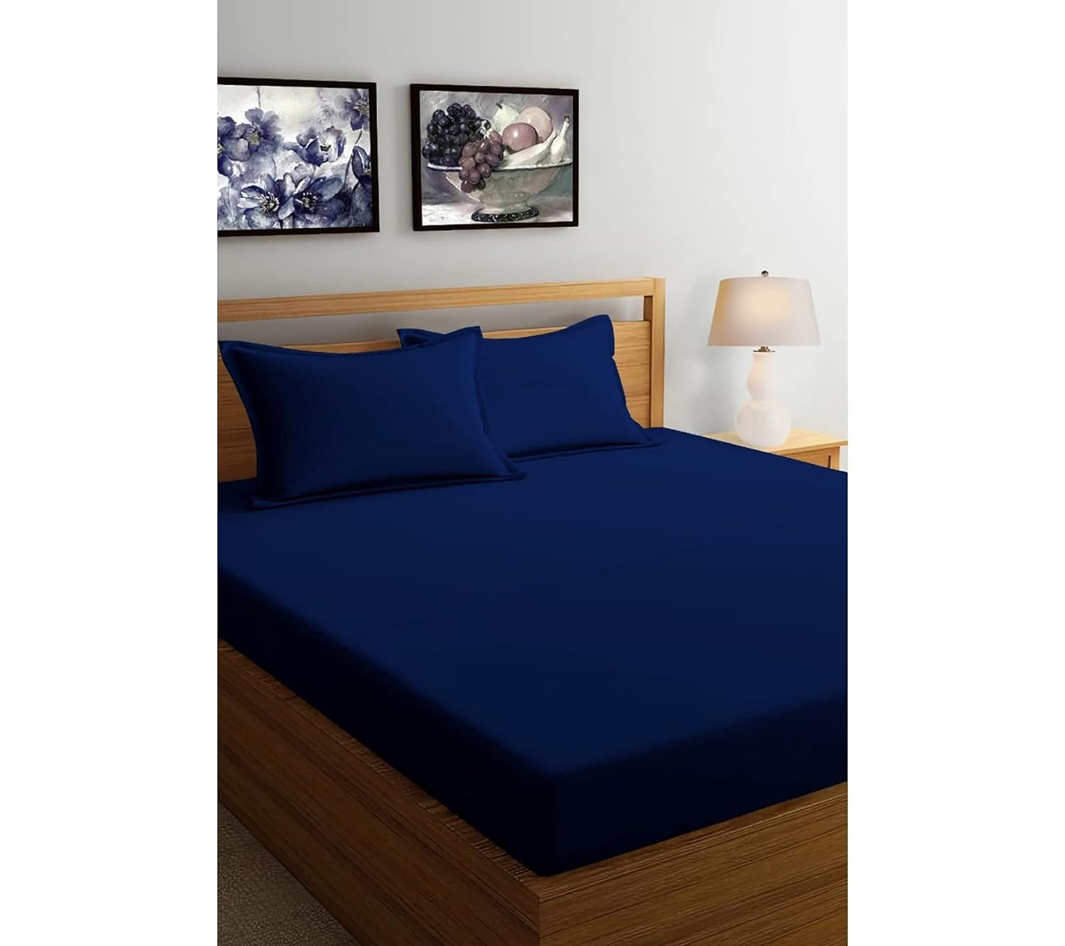Seasons Double Bedsheet with 2 Pillow Covers, Navy Blue