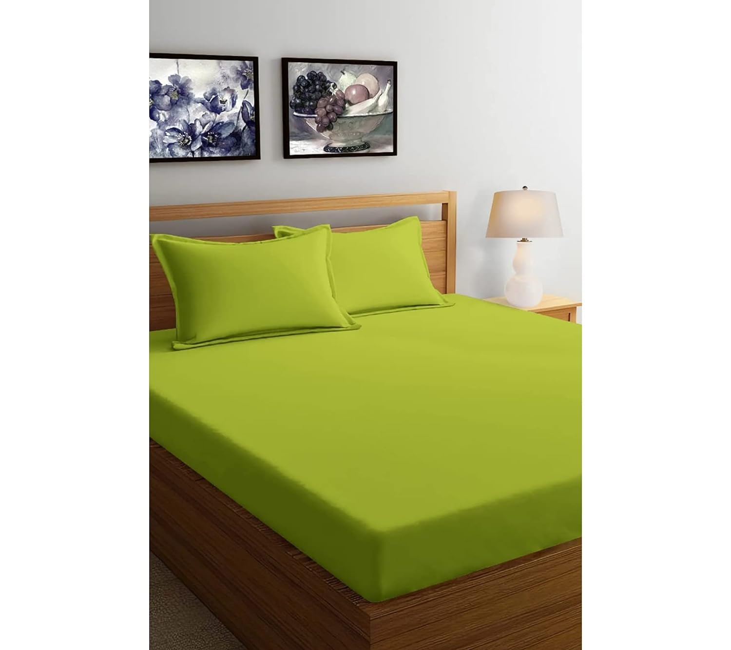 Seasons Double Bedsheet with 2 Pillow Covers,Neon Green