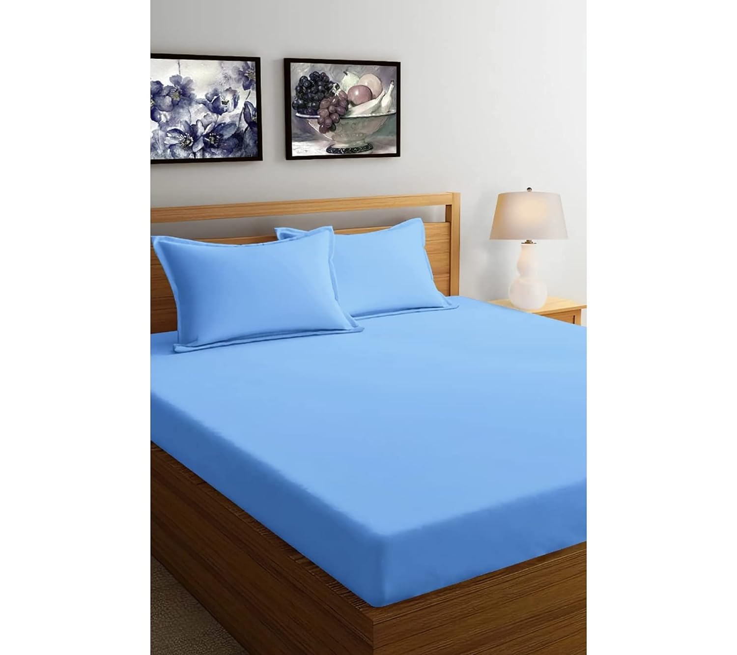 Seasons Double Bedsheet with 2 Pillow Covers, Sky Blue