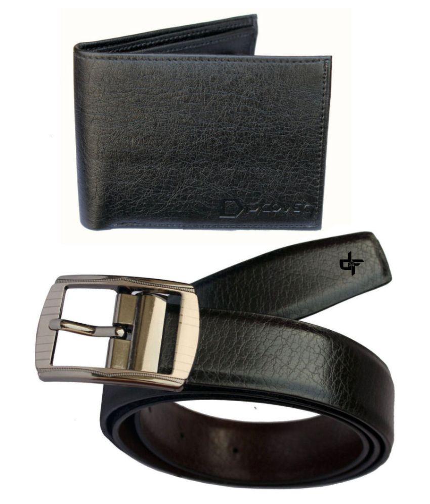 Seasons Black  Leather Belt with Wallet