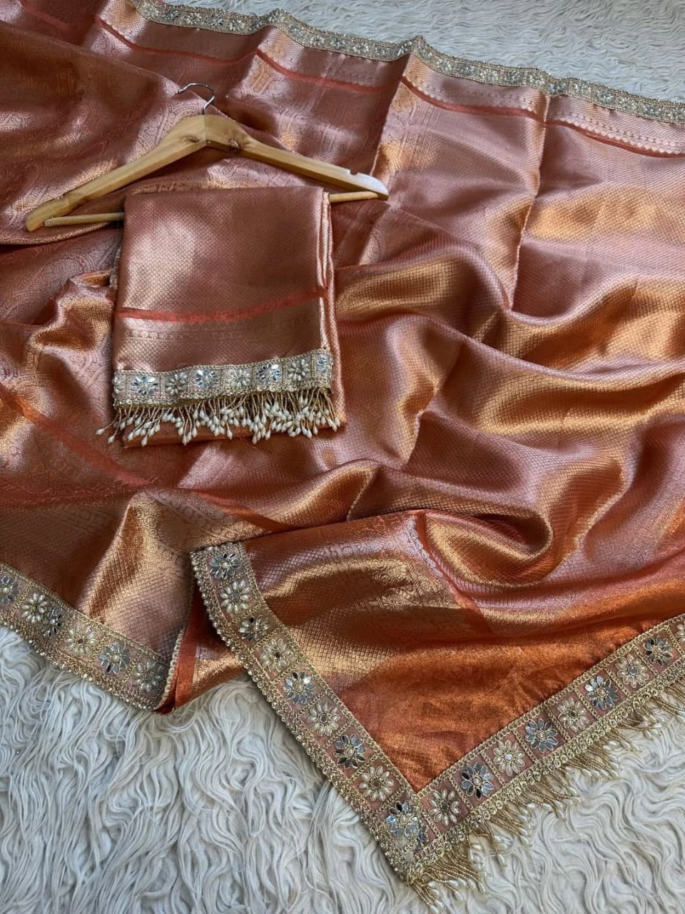 Banarasi Kanjivaram Tissue Silk Saree with Lace Border