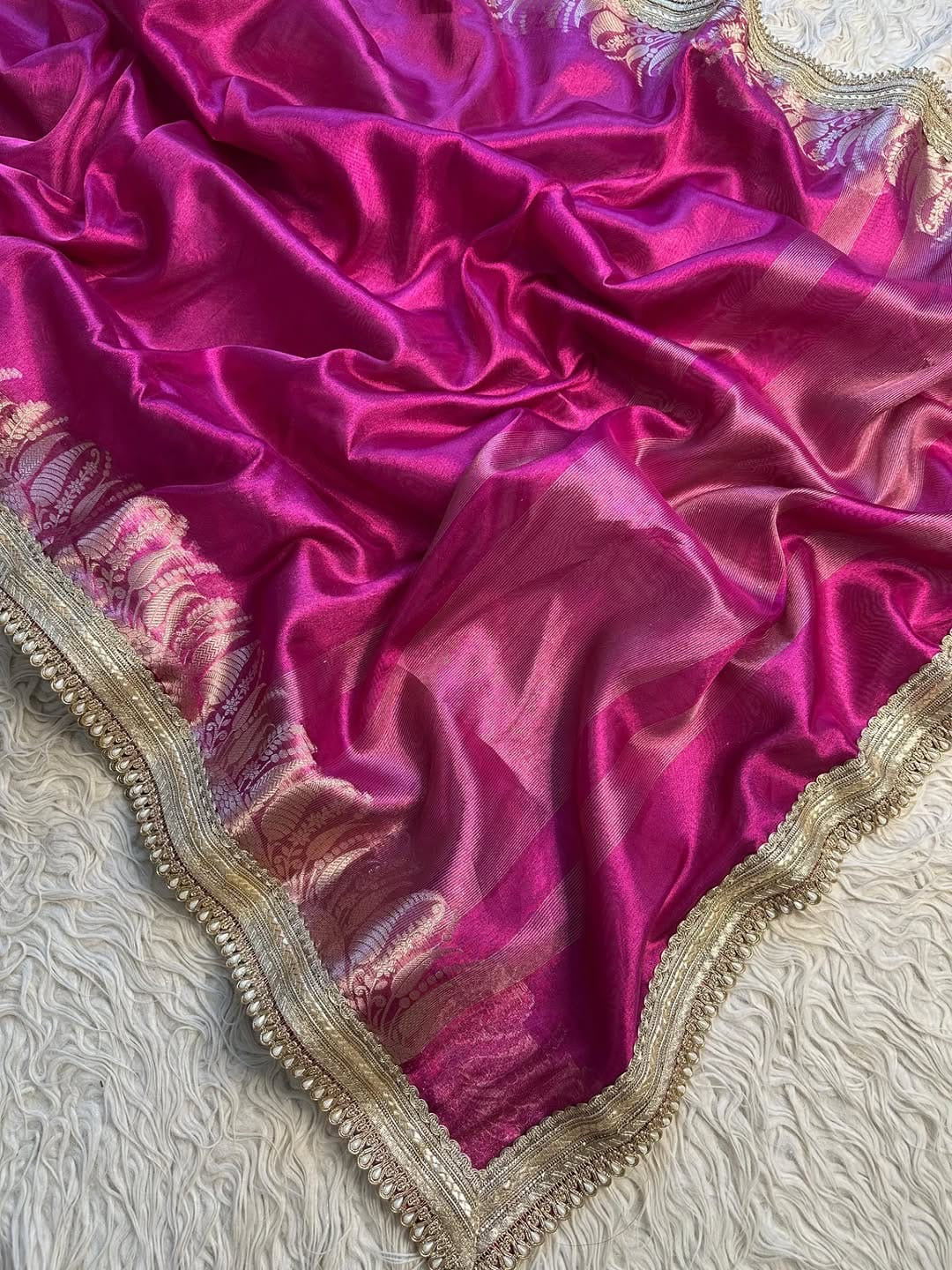 Banarasi Tissue Silk Saree with Pearl Lace Border
