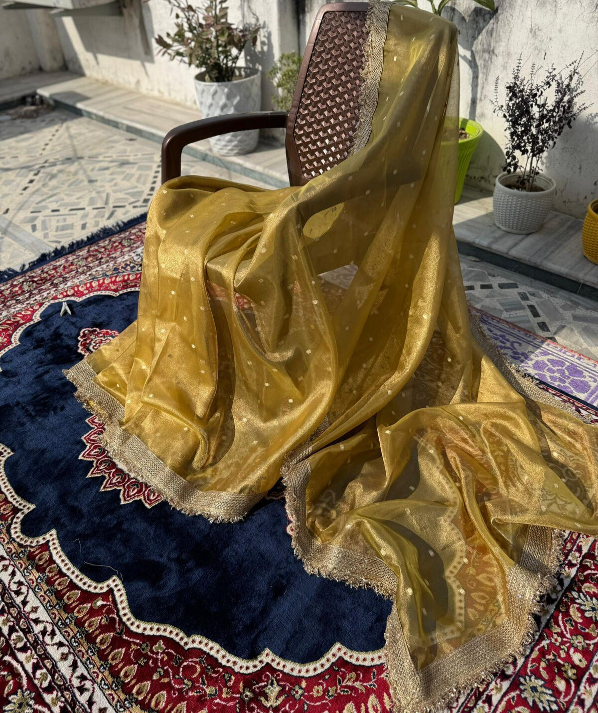 Banarasi Tissue Silk Saree with Booti Work and Lace Border in multiple color options