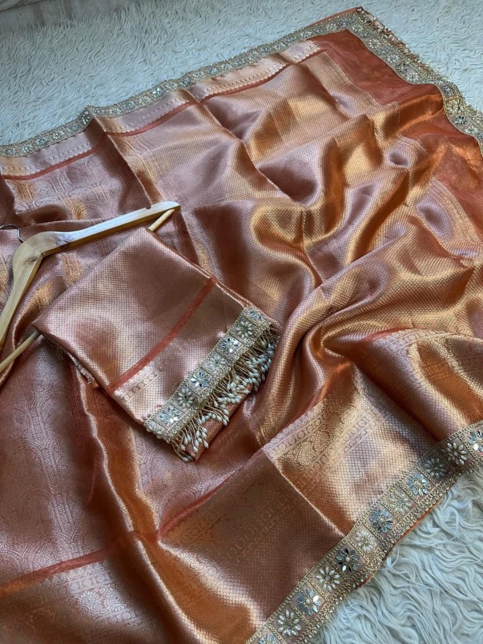 Banarasi Kanjivaram Tissue Silk Saree with Lace Border