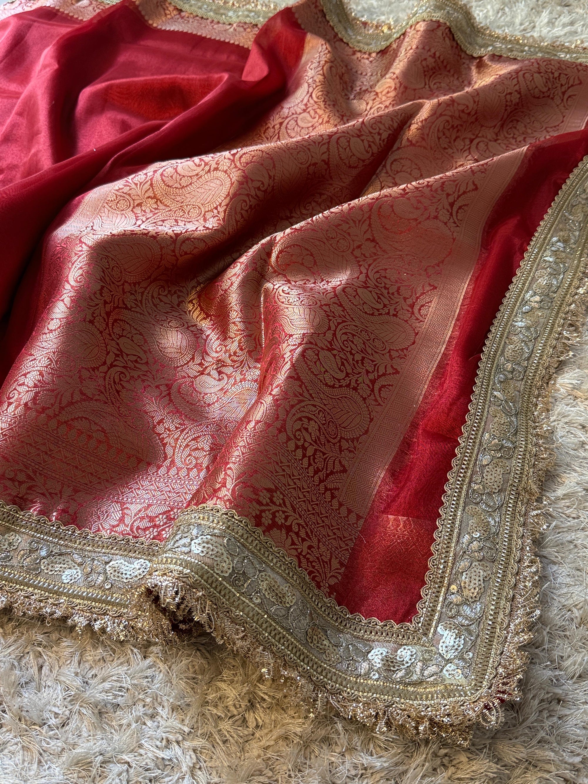 Banarasi Tissue Silk Saree with Broad Lace border
