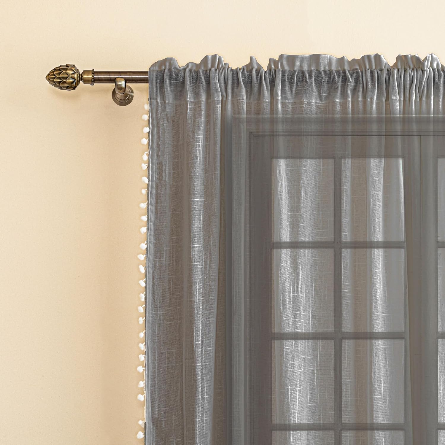 Seasons Cotton Sheer Curtains 8 Feet Long Door, Grey