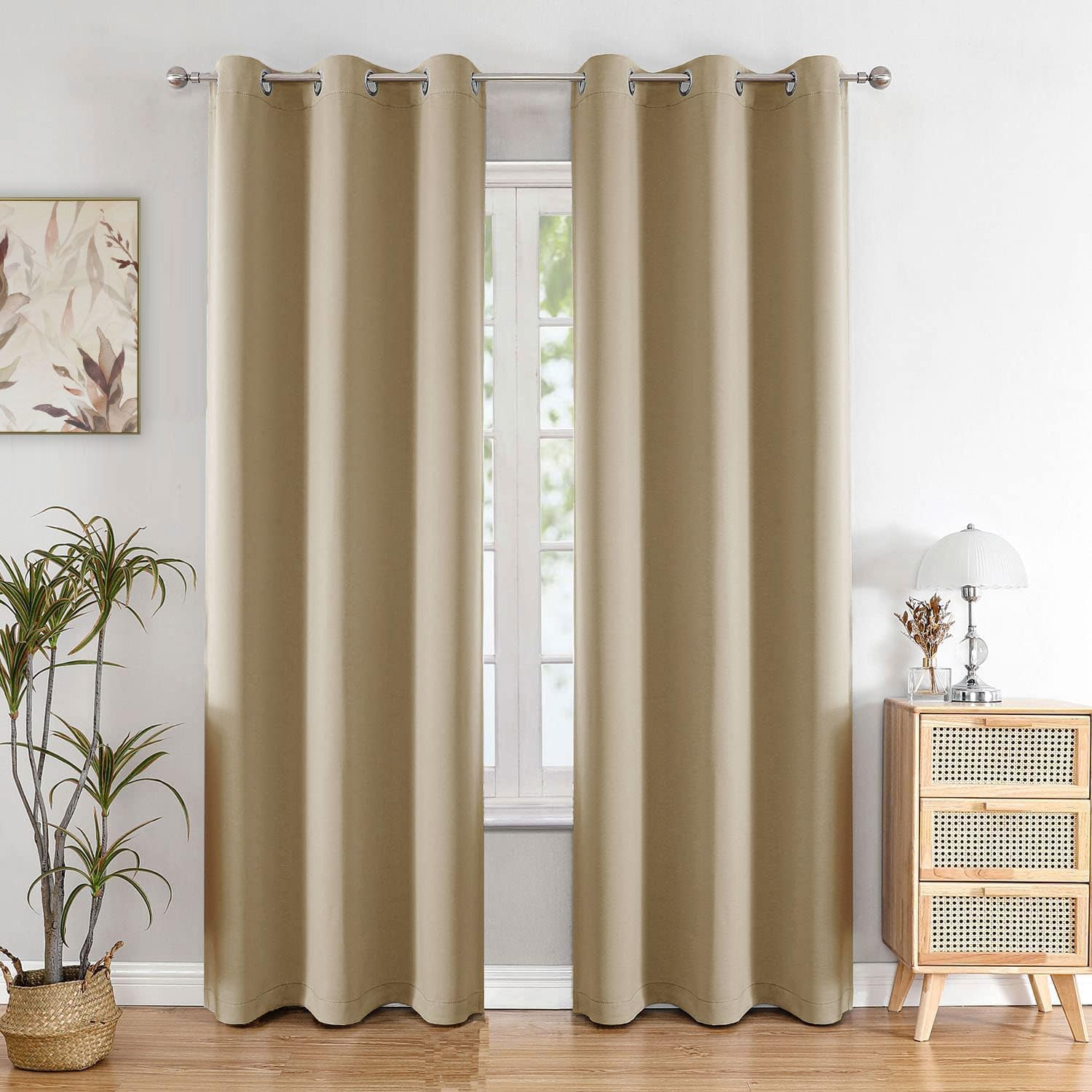 Seasons Solid Beige Blackout Curtains Door 7 Feet Long