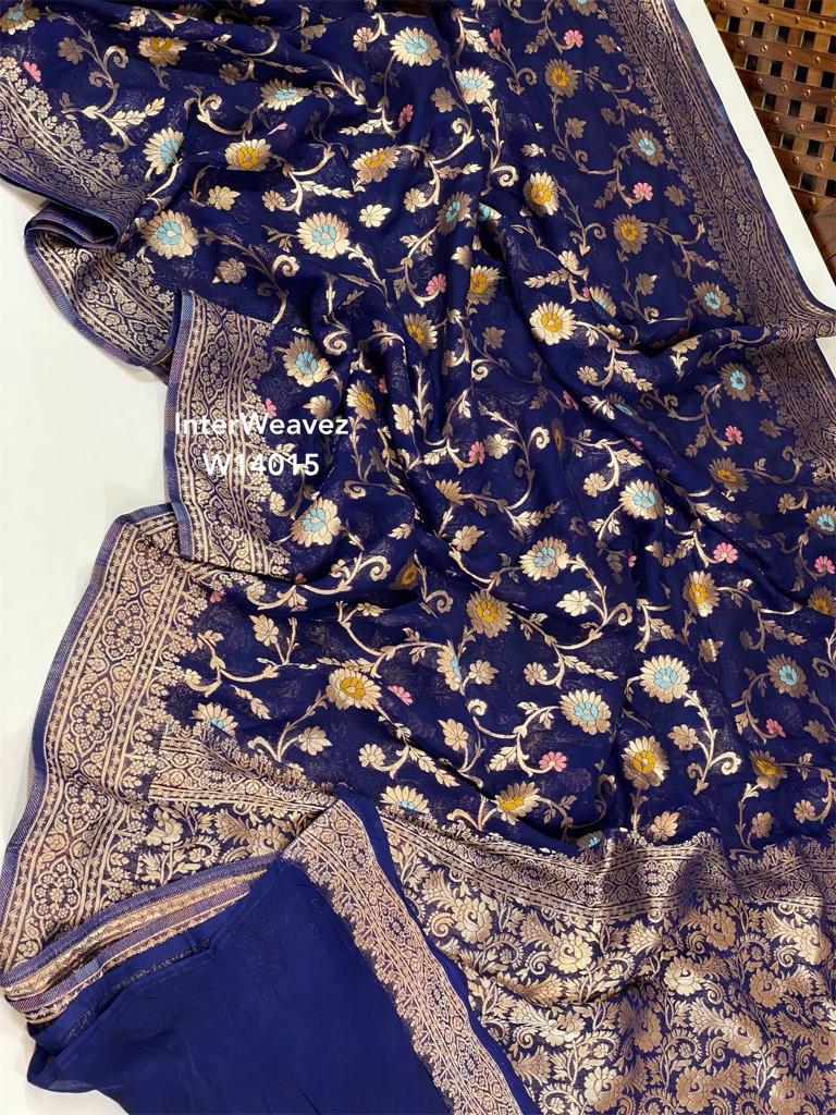 Banarasi Georgette Soft Silk Saree with floral design