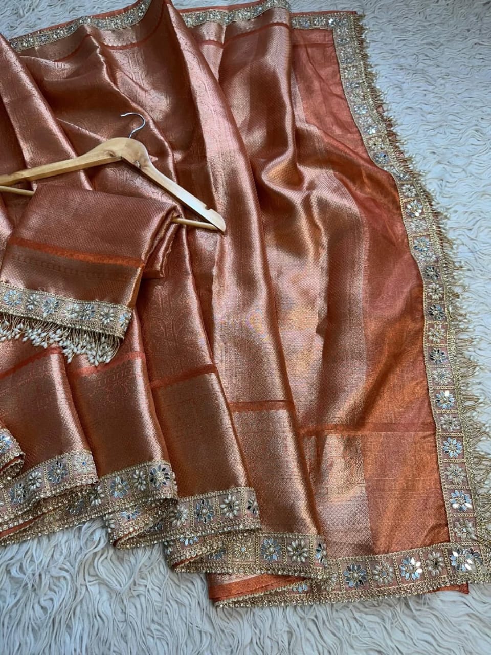 Banarasi Kanjivaram Tissue Silk Saree with Lace Border