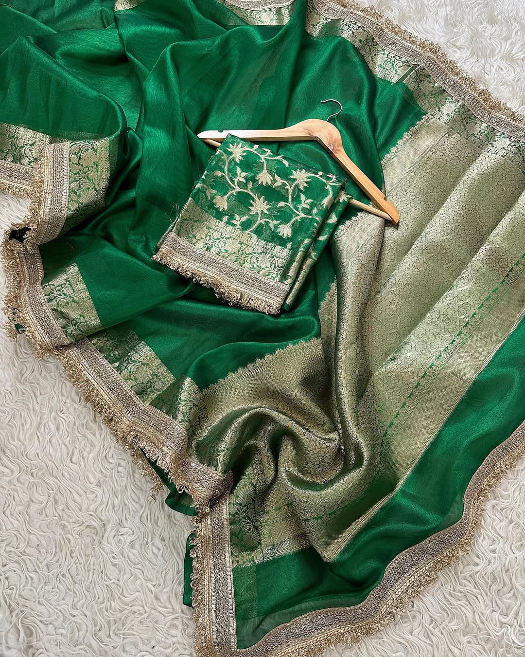 Banarasi Tissue Silk Saree with Broad Lace border