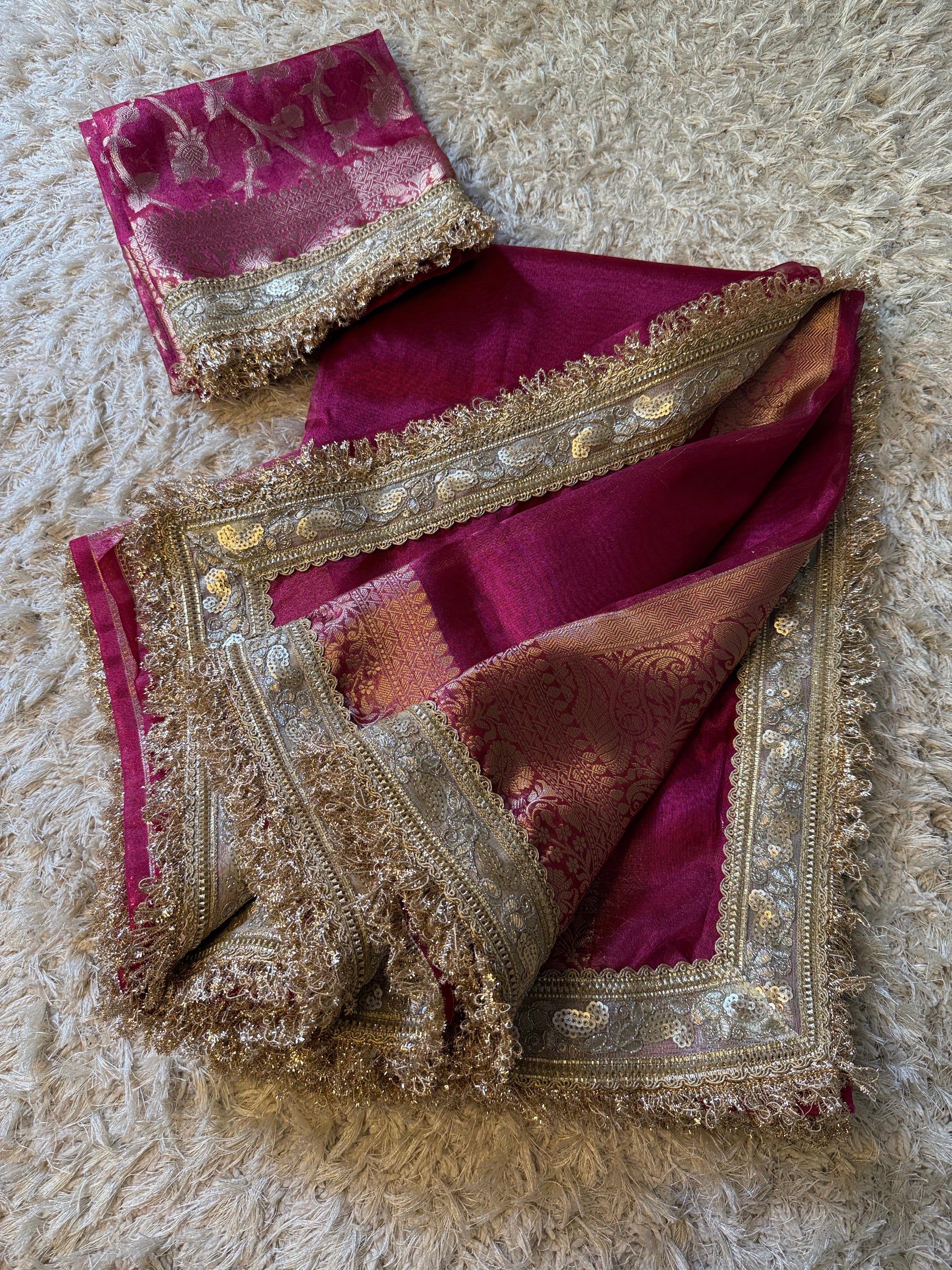 Banarasi Tissue Silk Saree with Lace border