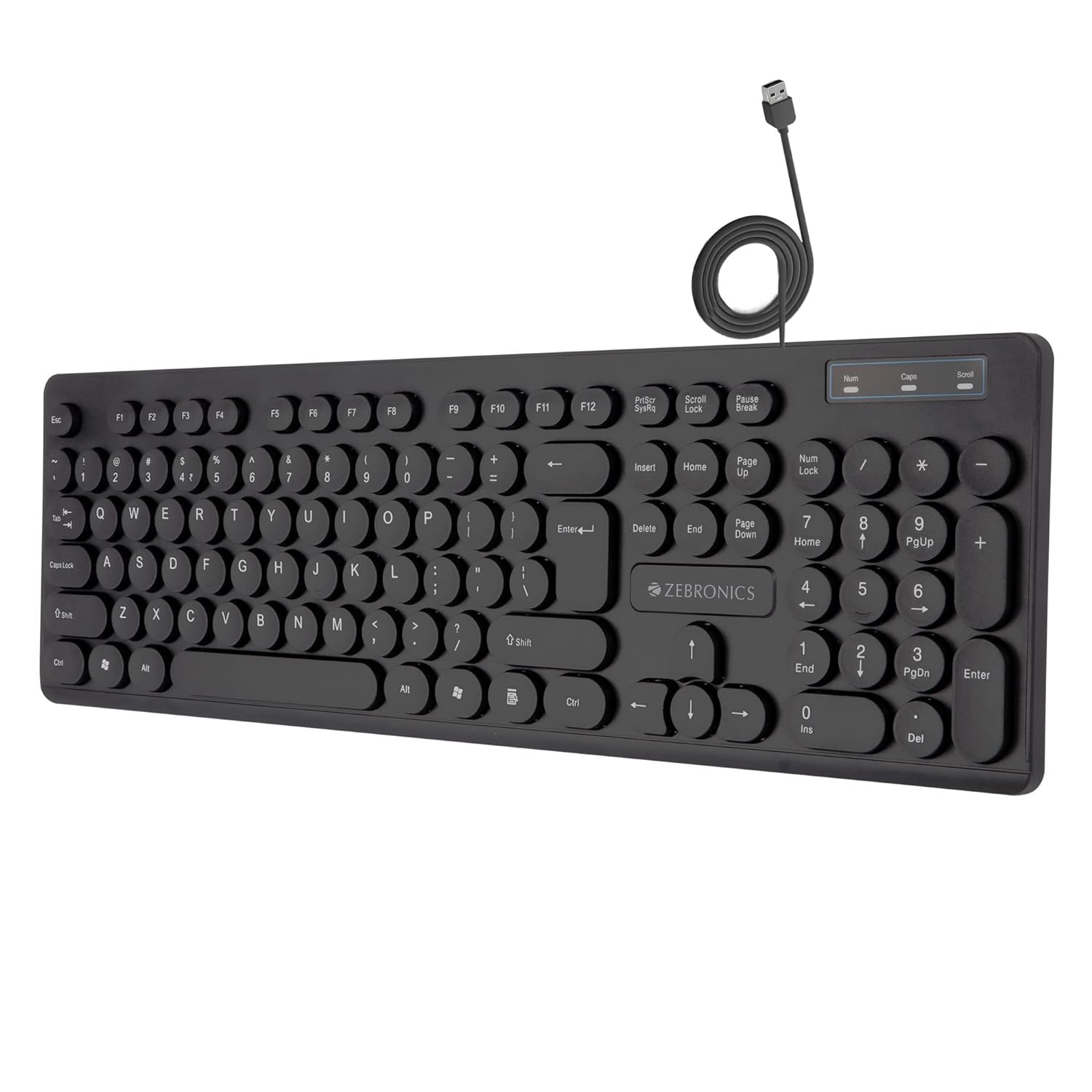 Zebronics ZEB-K24 slim design, retractable stand, 1.3 meter textured cable, Chiclet keys Wired USB Desktop Keyboard?(Black)