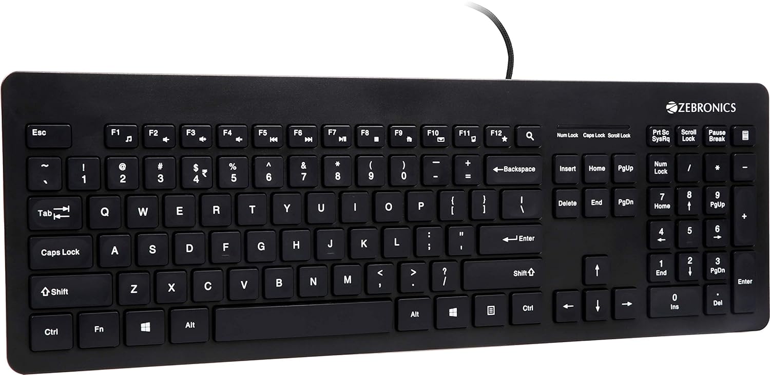 Zebronics ZEB-K4000M USB Wired Keyboard with 107 Keys, Silent Operation, Chiclet Keypad, Multimedia Keys, Gold Plated Wired USB Desktop Keyboard?(Black)