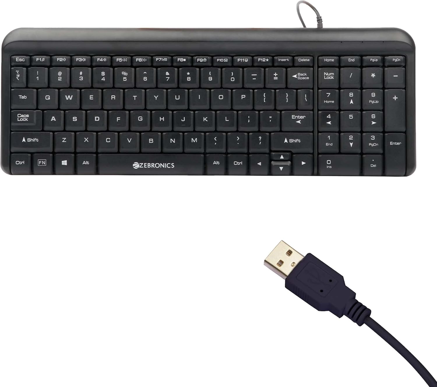 Zebronics Zeb-Glide / Multimedia, Rupee Symbol Key, Gold Plated USB Connector Wired USB Desktop Keyboard?(Black)