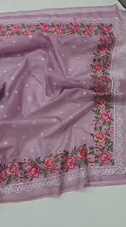 Banarasi Kora Organza Saree with Embroidery Work