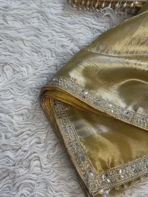 Banarasi Kanjivaram katan Tissue Silk Saree with Pearl Lace border