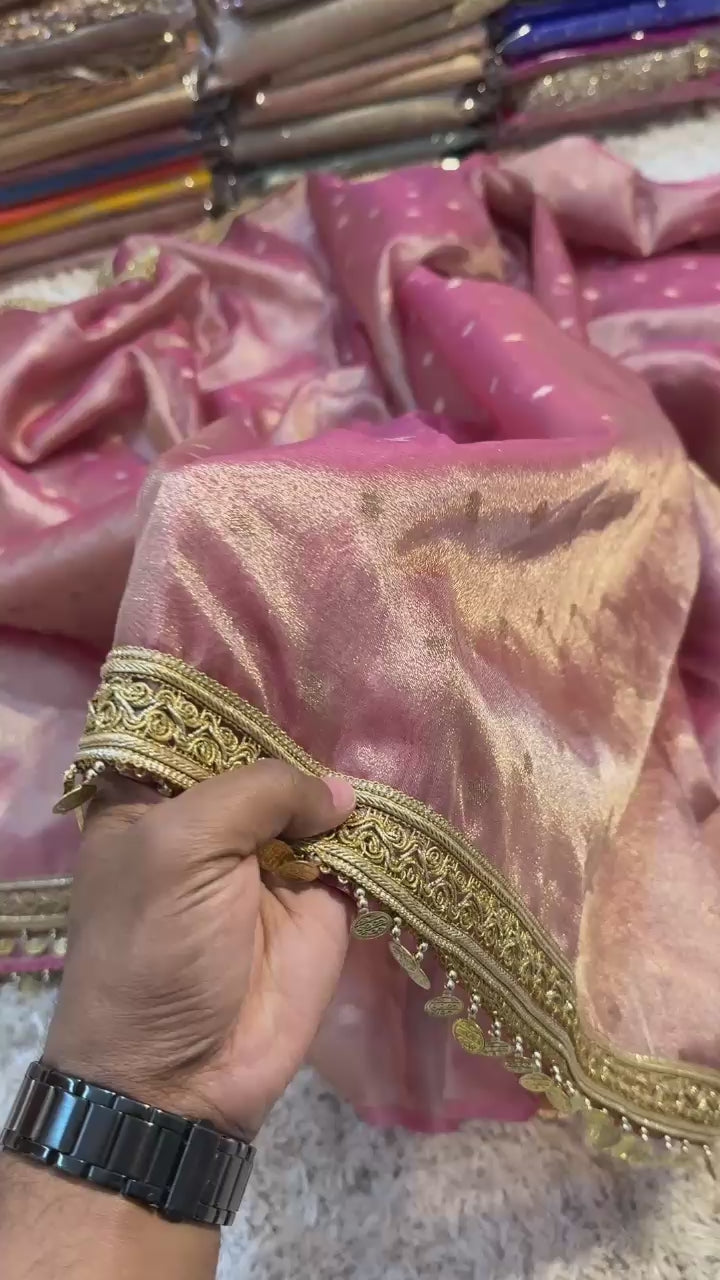 Banarasi Tissue Silk Saree with Booti and gotapatti & coin lace border