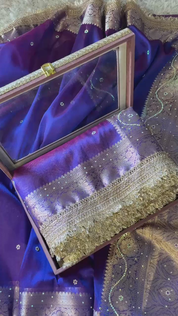 Banarasi Tissue Silk Saree with stone work and gotapatti border
