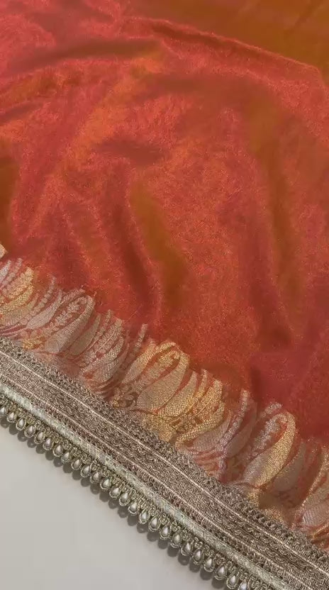 Banarasi Tissue Silk Saree with Pearl Lace Border