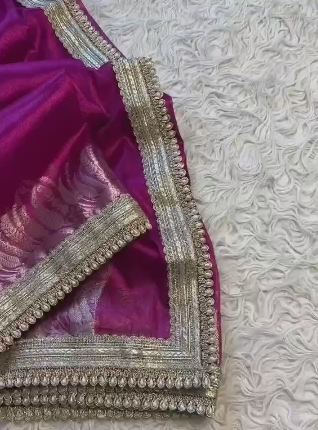 Banarasi Tissue Silk Saree with Pearl Lace Border