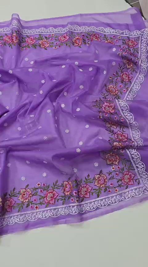 Banarasi Kora Organza Saree with Embroidery Work