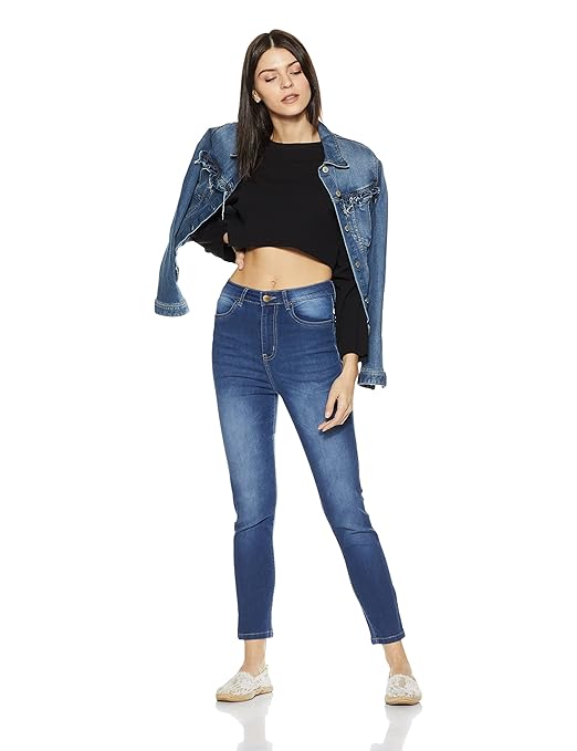 Women Stretchable Denim Mid Blue Jeans