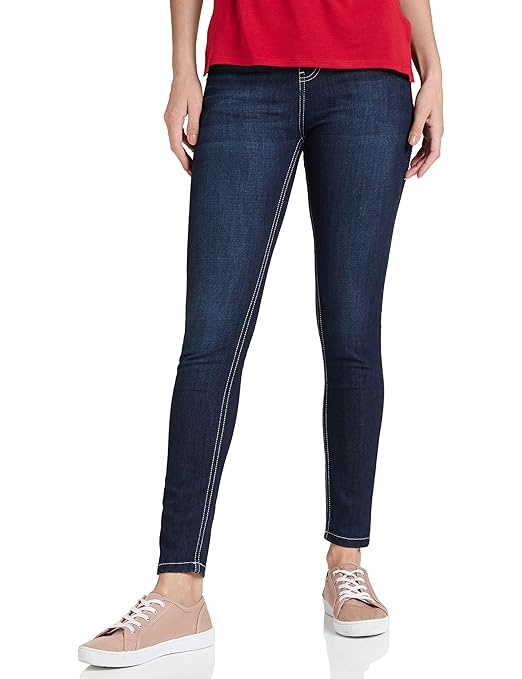 Women Ankle Length Washed Navy Jeans