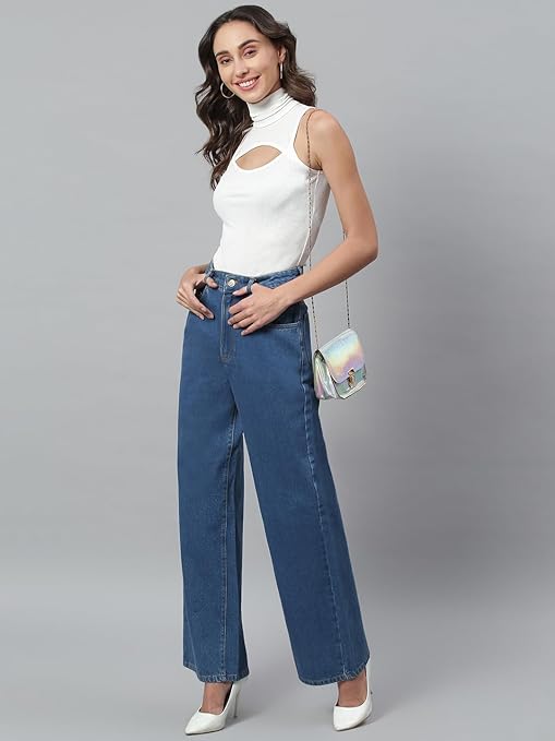 Womens High Rise Wide Light Blue Jeans