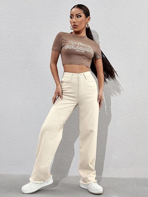 Womens High Rise Wide Off White Jeans