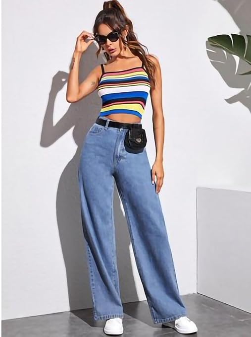 Womens High Rise Wide Fade Blue Jeans