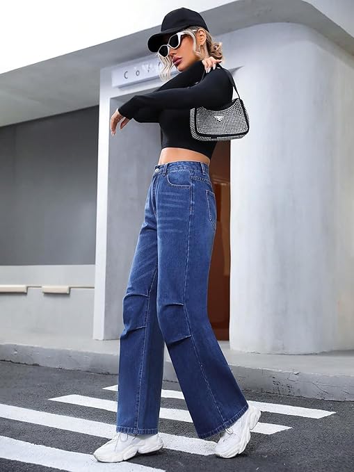Women High Waisted Dark Blue Jeans