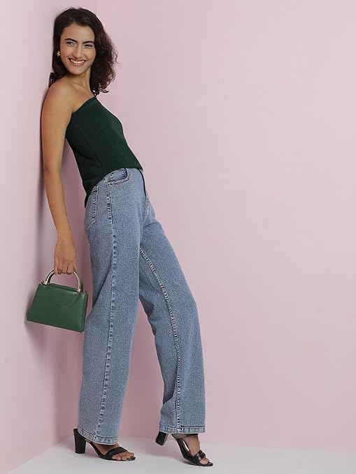 Women High Waisted Steel Blue Jeans