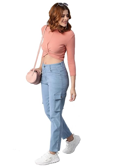 Women Stretchable Cargo Icyblue Joggers