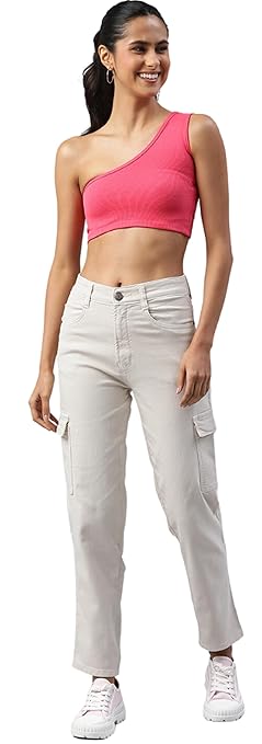 Women Stretchable Cargo Beige Joggers