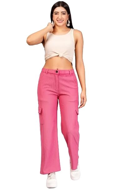 Women Cargo Baggy Pink Jeans