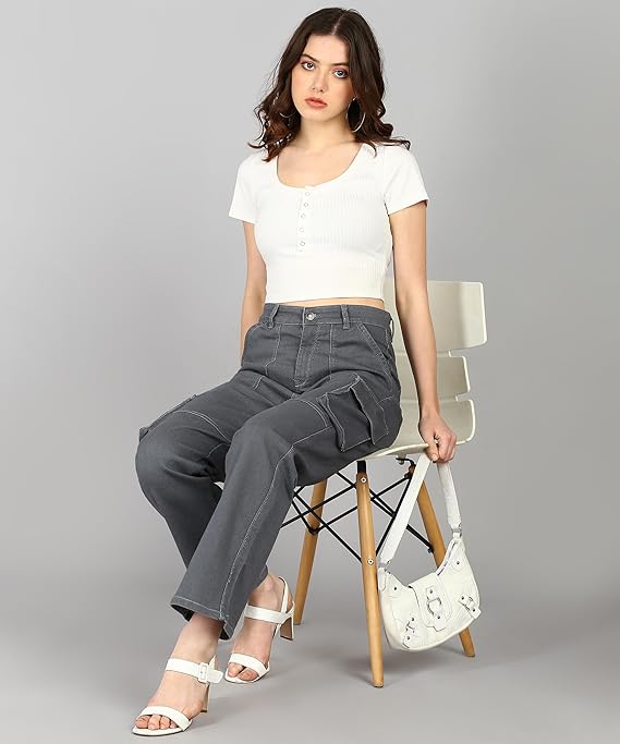 Women Cargo Light Grey Jeans