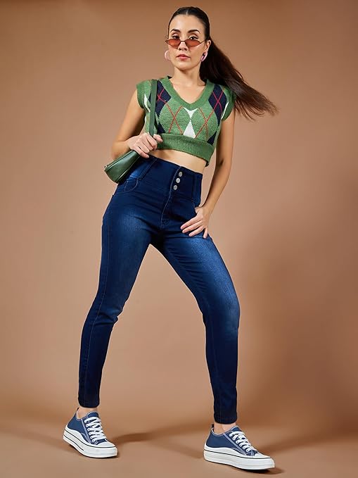 Women Skinny Fit High Cobalt Blue Jeans