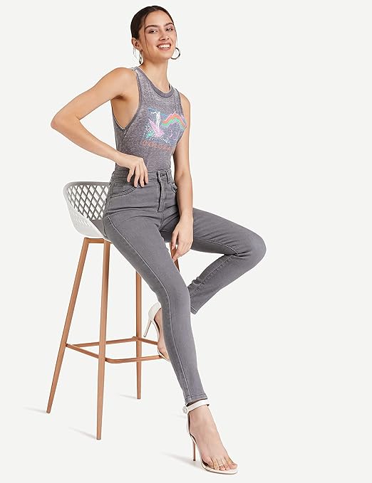 Women Stretchable Denim Grey Jeans